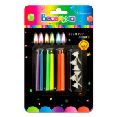 Свеча для торта б/д Цветное пламя 6см (уп6)