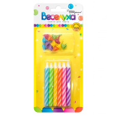 Свеча для торта с держателем Гигант витая неон Разноцветный 8см (уп12)