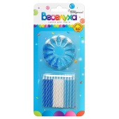 Свеча для торта с держателем витая Голубой темно-синий белый 6см (уп24)