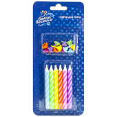 Свеча для торта с держателем витая Радужный микс ассорти 8см (уп12) ВВ