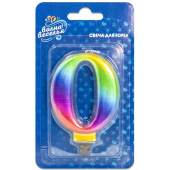 Свеча для торта воск, 8 см, цифра 0 Радужная