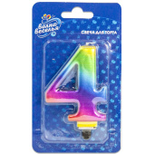 Свеча для торта воск, 8 см, цифра 4 Радужная