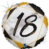 Шар фольга Цифра 18''/GR круг мрамор "18" Черный