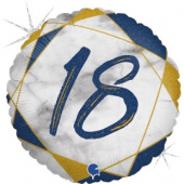 Шар фольга Цифра 18''/GR круг мрамор "18" Синий