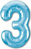 Шар фольга Цифра 40''/AG Slim Голубой "3"