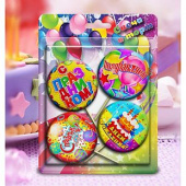 Свеча для торта на пиках круг С Днем Рождения Торт 5см (уп4)