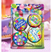 Свеча для торта на пиках круг С Днем Рождения 5см (уп4)