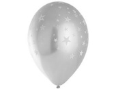Шар латекс 14"/Gm хром Серебро Silver Звезды (25шт)