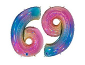 Шар фольга Цифра 40''/GR Градиент Радуга переливы "6/9"
