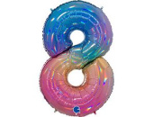 Шар фольга Цифра 40''/GR Градиент Радуга переливы "8"