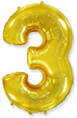 Шар фольга Цифра 40''/Fm Золото Gold "3"
