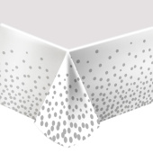 Скатерть ПЭТ однотонная 137х274см лазерная фольгированная Делюкс Конфетти Серебряные