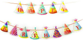 Гирлянда вымпел Happy Birthday праздничные колпачки 180см