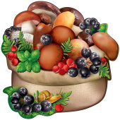 Украшение на скотче 19,6х19,6см Грибы ягоды в мешке