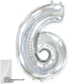 Шар фольга Цифра 32''/Fm Серебро Silver "6"
