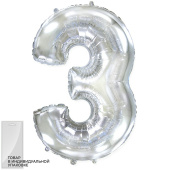 Шар фольга Цифра 32''/Fm Серебро Silver "3"