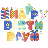 Гирлянда буквы 180см Happy Birthday Веселые буквы Ассорти металлик