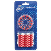 Свеча для торта с держателем Белые полоски Красный 6см (уп24) 620108