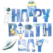Гирлянда буквы 200см Happy Birthday Космос Синий
