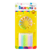 Свеча для торта с держателем витая Макаронс ассорти 6см уп24