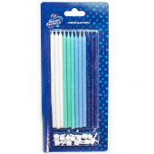 Свечи для торта 14,5 см,12 шт., с держателями Гармония. Голубой микс с блёстками