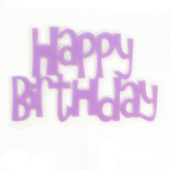 Топпер пластик Happy Birthday шрифт граффити Сиреневый 11х14см
