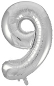 Шар фольга Цифра 34"/FL Серебро "9"