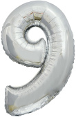 Шар фольга Цифра 34"/FL ЭКО Серебро "9"