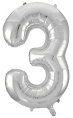 Шар фольга Цифра 34"/FL Серебро "3"