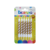 Свечи набор Золотые Полоски белые с золотой печатью 9см (уп6) ВС