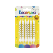 Свеча для торта с держателем Золотой Зигзаг белые с золотой печатью 9,5см (уп6) ВС