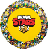 Шар фольга 18''/AG круг Brawl Stars Герои дизайн №2 Желтый