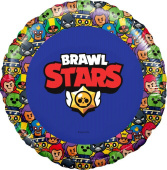 Шар фольга 18''/AG круг Brawl Stars Звездные бойцы дизайн №3 Синий