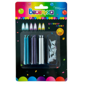 Свечи для торта 6 см, 6 шт., с держателями Цветное пламя, голубые фиолетовые белые