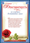 Благодарность За хорошее воспитание сына