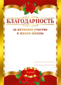 Благодарность За активное участие в жизни школы