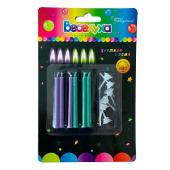 Свеча для торта с держателем Цветное пламя Сиреневые морская волна (уп6) 6см