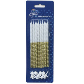 Свеча для торта с держателем металлик витая Золото Люкс 12см (уп8) ВолВес