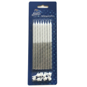 Свеча для торта с держателем металлик витая Серебро Люкс 12см (уп8)