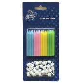 Свечи для торта 6 см, 24 шт., с держателями Светлый микс