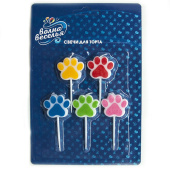 Свеча для торта на пиках Лапки Ассорти 2,5см (уп5) ВолВес