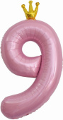 Шар фольга Цифра 40''/FL Цифра Золотая корона Розовый 9