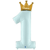 Шар фольга Цифра 46"/GR PRINCE с короной голубая "1"