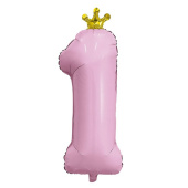Шар фольга Цифра 32''/AG с короной Фламинго "1"