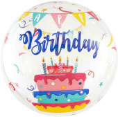 Шар фольга Сфера 3D Deco Bubble 18'' С ДР торт прозрачный кристалл 46см FL Шар фольга Сфера 3D Deco Bubble 18'' С ДР торт прозрачный кристалл 46см FL