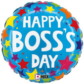 Шар фольга 18''/GR круг Boss's Day звезды