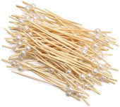 Пики для канапе с бусинами Белый жемчуг 12см (уп50) ВВ