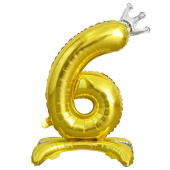 Шар фольга ЦИФРА 32"/ВЗ Корона Gold на подставке "6"