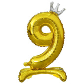 Шар фольга ЦИФРА 32"/ВЗ Корона Gold на подставке "9"