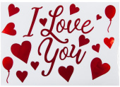 Наклейка на шары и подарки I Love You с сердечками 19,5х27см Красный металлик 1шт Наклейка на шары и подарки I Love You с сердечками 19,5х27см Красный металлик 1шт